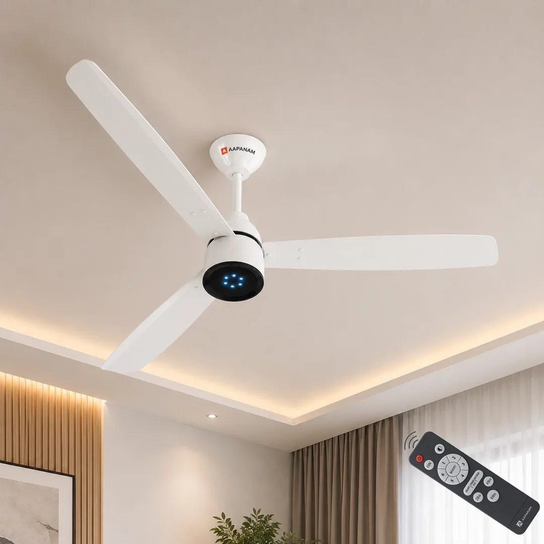 Aapanam BLDC Ceiling Fan with 5-Year Motor Warranty – Vixa Neo Pearl White 1200mm with RF Remote