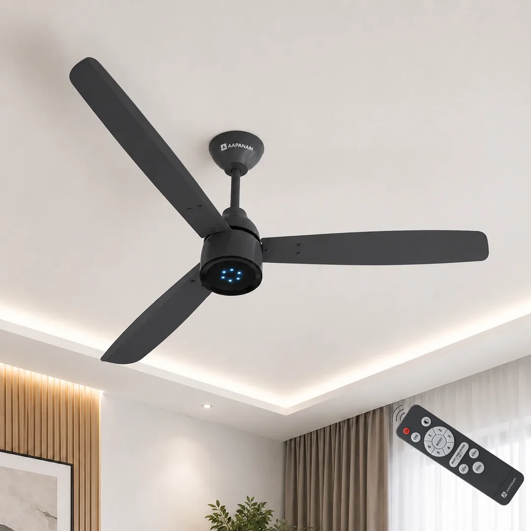 Aapanam BLDC Ceiling Fan with 5-Year Motor Warranty – Vixa Neo Smoke 1200mm with RF Remote