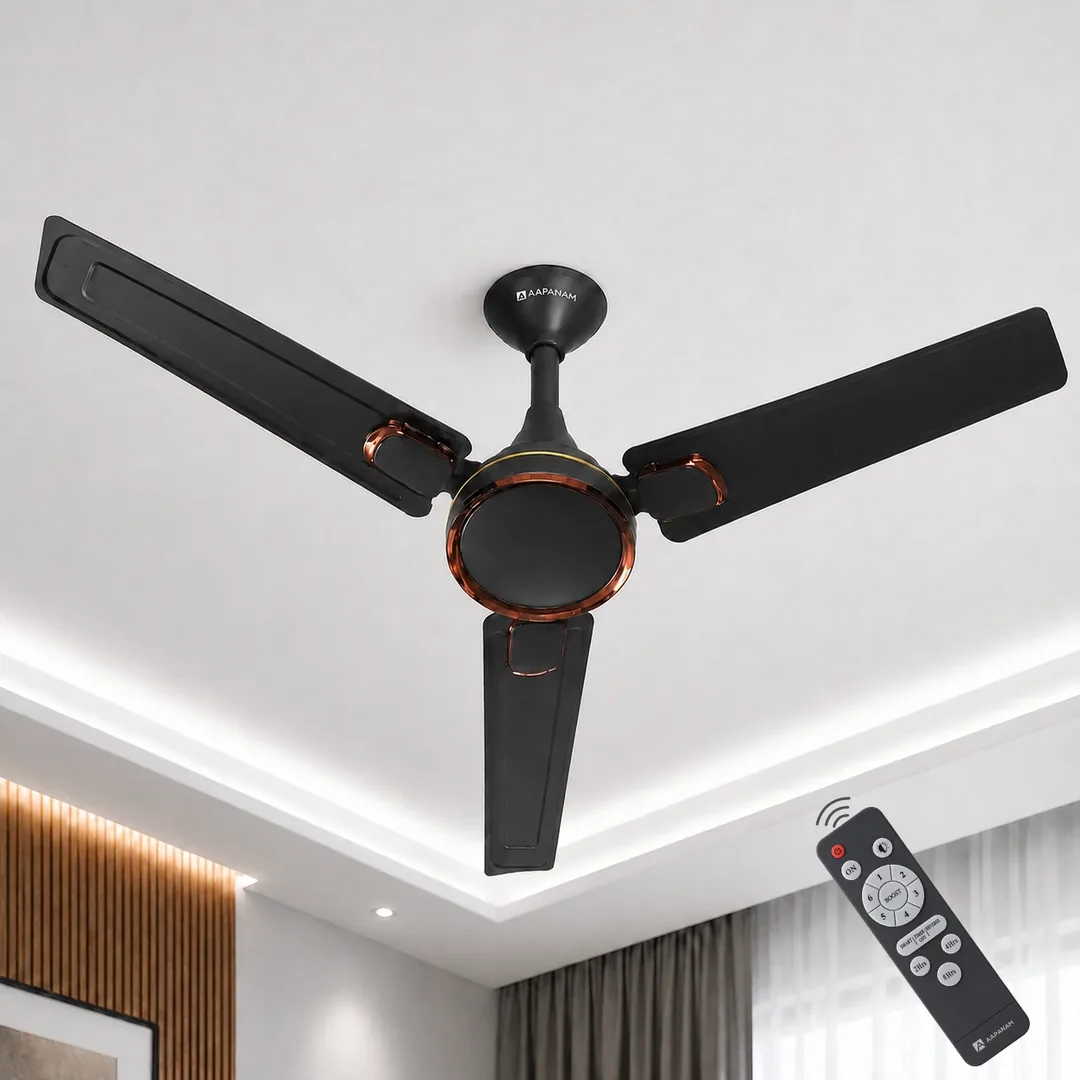 Aapanam BLDC Ceiling Fan with 5-Year Motor Warranty – Vixa Onyx Black 1200mm with RF Remote